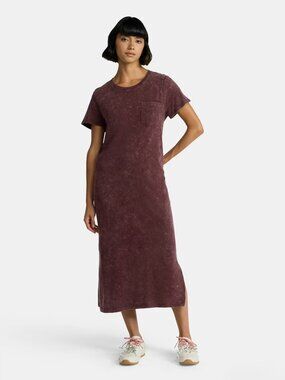 Time and Tru Women's Burgundy Cotton Midi T-Shirt Dress | Size S (4-6)